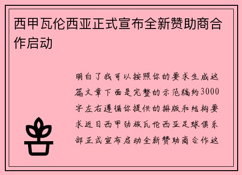 西甲瓦伦西亚正式宣布全新赞助商合作启动 西甲瓦伦西亚正式宣布全新赞助商合作启动